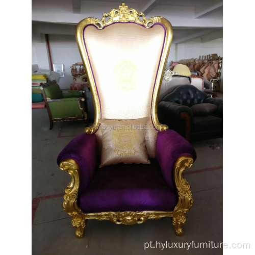 Fornecer cadeira royal king throne, cadeira PU bergere, cadeira de couro roxo para hotel com encosto alto